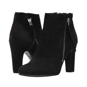 Sam Edelman Sadee Black Suede Heeled Booties Size 9.5 Leather Tall Tassel Zipper